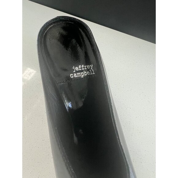 JEFFREY CAMPBELL CHEEKY O PEEP TOE BLACK PATENT HEELS SLIDE SIZE 9.5 - Picture 9 of 9